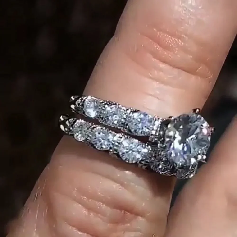 🍁 Shiny Zircon Full Around Luxury Silver Beautiful Wedding Ring Women, PD304